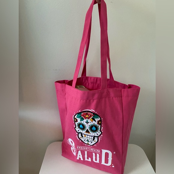 Pink Tote Bag with Skull Design - Picture 1 of 5